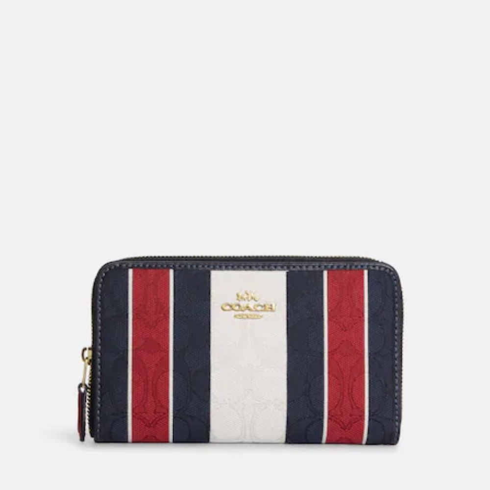 Coach Signature Stripe Jacquard Medium Zip Around Wallet-#C8419